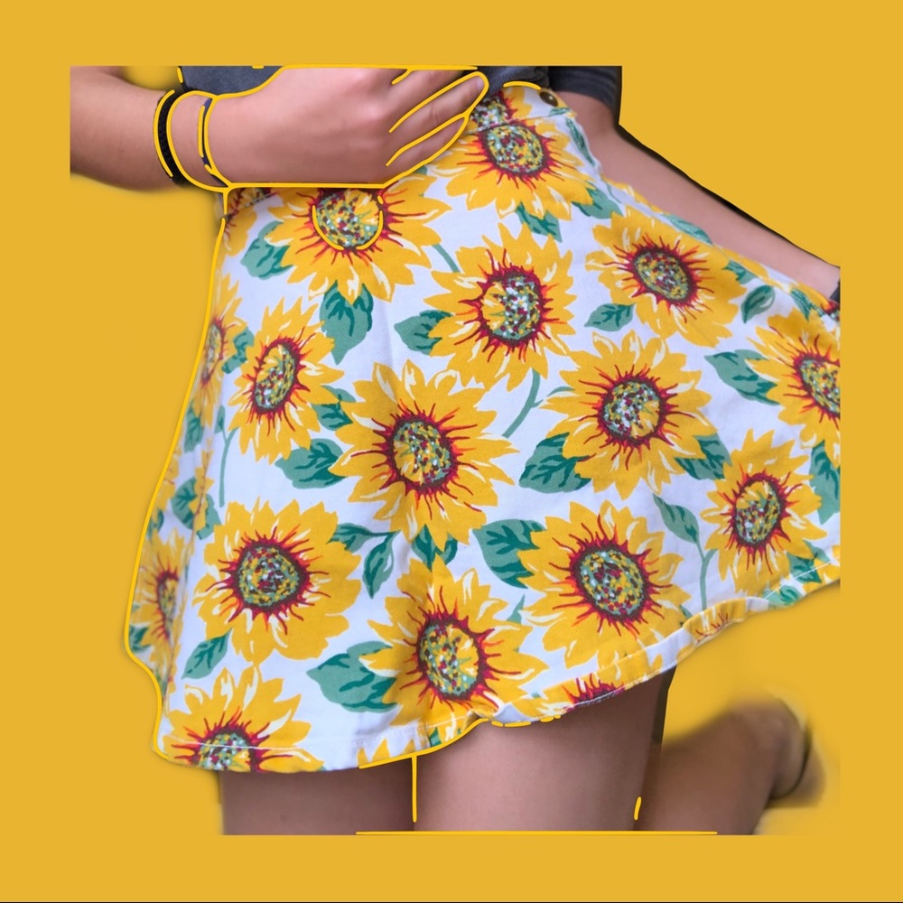 American Apparel Yellow Sunflower Circle Skirt